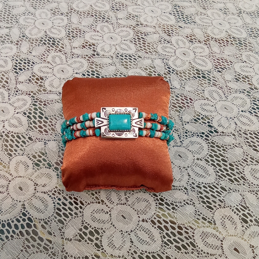 Carolyn Pollock Relios Authentic Turquoise Coral Wrap,  6 1/2 " Expandable Cuff